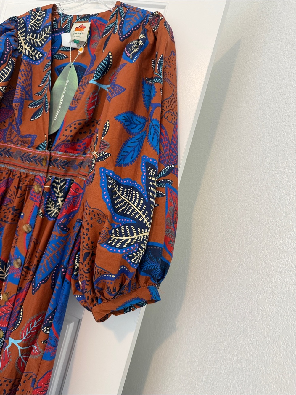 FARM RIO Brown Wild Jungle Organic Cotton Maxi Dress (M) - Picture 7 of 7